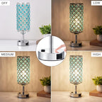 Hong-in Blue Crystal Lamp Touch Control Set of 2, Crystal Table Lamps with USB C+A Ports & AC Outlet, 3-Way Dimmable Nightstand Touch Lamp, Modern Bedside Table Lamp for Bedroom(Bulbs Included)