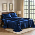 Satin Sheets Queen [4-Piece, Navy] Hotel Luxury Silky Bed Sheets - Extra Soft 1800 Microfiber Sheet Set, Wrinkle, Fade, Stain Resistant - Deep Pocket Fitted Sheet, Flat Sheet, Pillow Cases