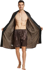 Tony & Candice Men's Satin Robe Lightweight Long Sleeve Silk Kimono Bathrobe with Shorts Set Sleepwear