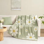 Snuggle Sac Spring Flower Throw Blanket for Couch, Fuzzy Microfiber Warm Winter Daisy Floral Blankets, Cute Throws for Girls Daughter Gifts, Flower Sage Green, 50x60 inches