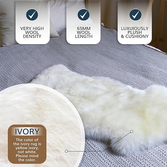 WaySoft New Zealand Sheepskin Area Rug – Genuine Fluffy Wool, Multiple Sizes, Bedroom or Living Room Decor(2ft x 3ft,Umber)