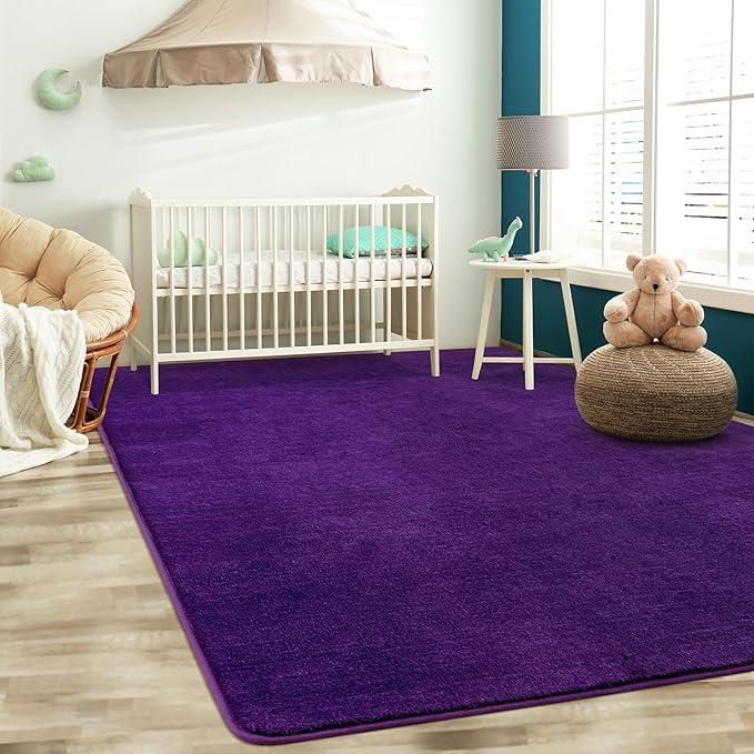 Softlife Purple Area Rug for Bedroom Living Room, Solid Non-Slip 6x9 Fluffy Carpet with Soft Low Pile for Kids Boys Girls, Machine Washable Fuzzy Aethetic Rugs Home Dorm Decor
