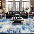 Area Rug 8x10 Washable Rugs Modern Abstract Area Rug Soft Non-Slip Non-Shedding Faux Wool Stain Resistant Floor Carpets for Living Room Bedroom Dining Room Kids Room Home Office (Blue, Ivory)