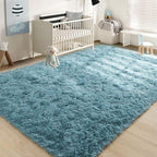 YJ.GWL Area Rugs for Living Room Bedroom, 5x8 Machine Washable Large Teal Carpet, Soft Fluffy Shaggy Thick Big Shag Indoor Floor Rug for Kids Boy and Girls Room Dorm Home Decor Aesthetic