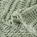 Battilo Chunky Knit Blanket Throw，Sage Throw Blanket for Couch, Thick Warm Soft Cozy Knitted Chenille Throw Blanket for Sofa, Bed, Living Room, 50"x60"