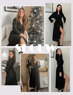 Ekouaer Women's Robe Long Waffle Knit Bathrobe Lightweight Soft Kimono Robes Loungewear S-XXL
