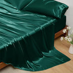 Bedsure Satin Sheets Full Size - 4 Piece Silky Bedsheets with 15 Inches Deep Pocket Fitted Bedsheet,1 Flat Sheet, 2 Satin Pillowcases, Good for Hair & Skin (Full, Dark Green)
