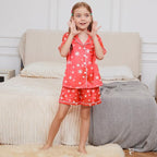QPANCY Kids Satin Pajamas Sets Baby Boy Girl Button-Down Silk Sleepwear 2 Piece Short Sleeve Loungewear Clothes Set