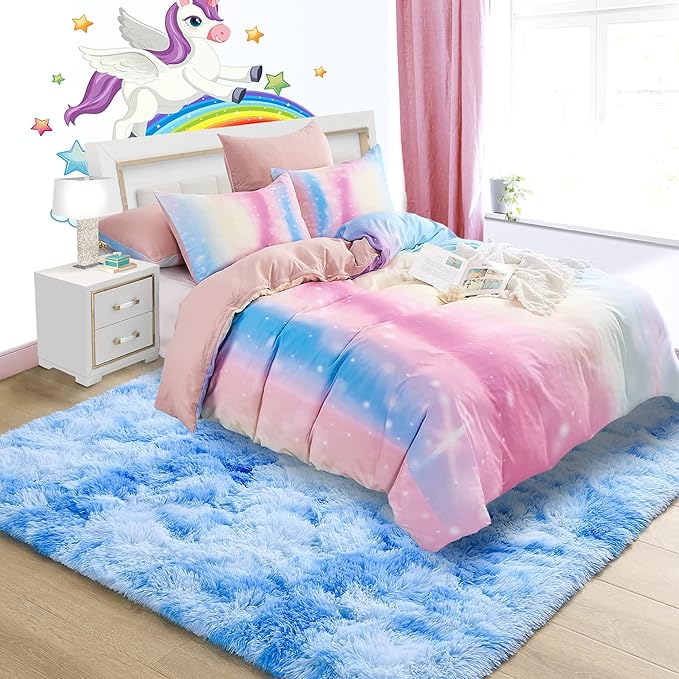 Noahas 6x9 Area Rugs for Living Room,Tie-Dyed Blue Area Rug,Big Shaggy Rugs for Bedroom,Fluffy Large Carpet,Soft Kids Rug Non Slip Reduce Noise Room Decor