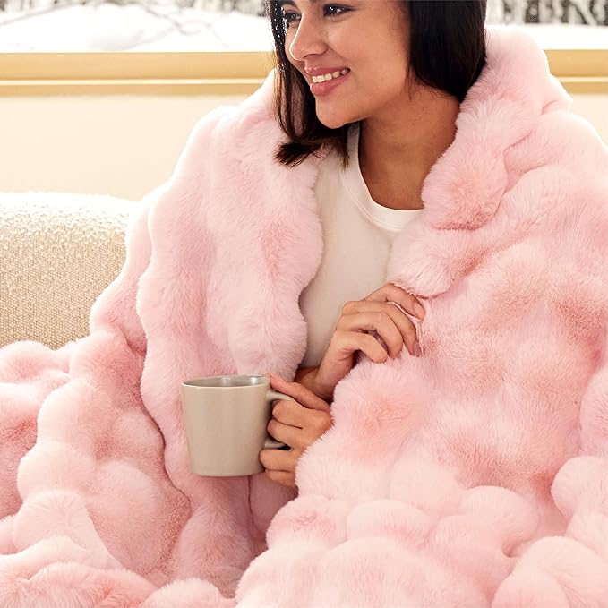 Bedsure GentleSoft Fluffy Fuzzy Cute Pink Blanket Teen Girls Gifts, Soft Cozy Faux Fur Throw Blanket, Valentines Tie-Dye Pink Room Decor for Girlfriend Women, Thick Warm Plush Room Decor Gifts for Her