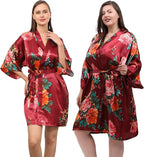QXQTER Peony Floral Silky Satin Robe Wedding Bridal Party Bride Bridesmaid Robes for Women Dressing Gown Kimono Robe