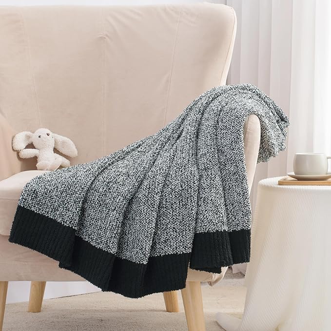 Carriediosa Heather Throw Blanket 60" X 80" Twin, 400GSM Ultra Soft Microfiber Fuzzy Fluffy Reversible Knitted Blankets Cozy Plush Lightweight and Warm Fall Throws for Couch, Bed, Sofa, Black