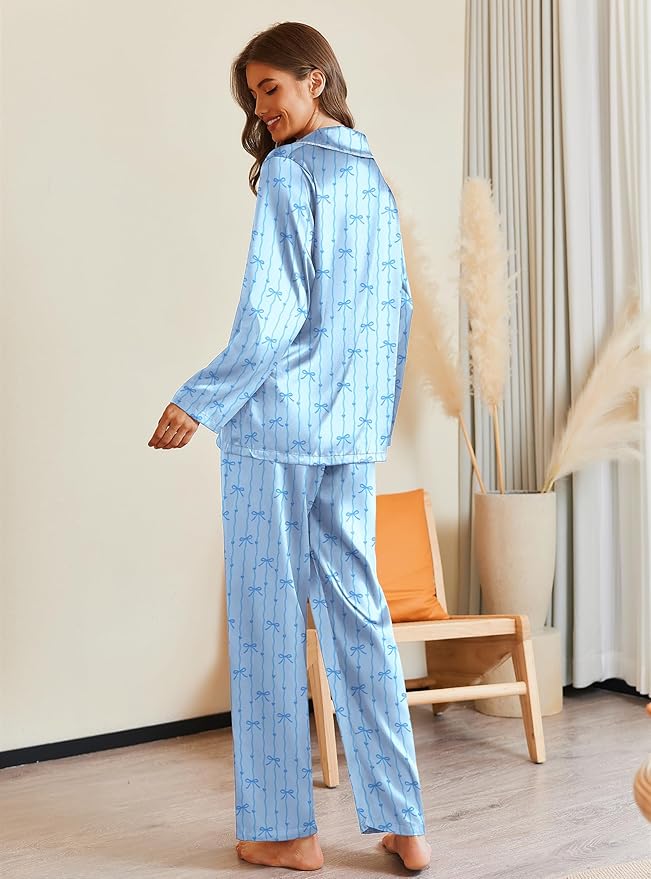 Ekouaer Pajamas For Women Set Silk Pjs 2 Piece Satin Sleepwear Long Sleeve Button Down Lounge Sets With Pant