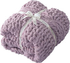 Chunky Knit Blanket Throw - 100% Hand Knitted Chunky Soft Throw Blanket for Couch, Thick and Warm Blanket for Winter, Purple, 40x50 Inches