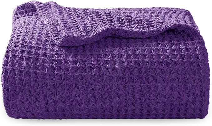 Bedsure Gentlesoft 100% Cotton Throw Blanket for Couch 50x70 inches - Breathable and Soft for Spring Summer, Waffle Weave Throw Blanket for Office, Purple