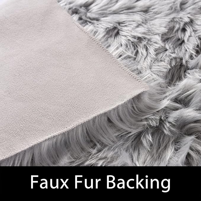 Latepis Grey Rugs for Bedroom Area 4x6 Gray Faux Sheepskin Fur Rug Fluffy Shaggy Soft Plush Rugs for Living Room Sofa Dorm, Rectangle