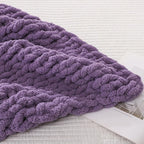 WESHIONGOO Chunky Knit Blanket Throw Knitted Throw Blankets for Couch Bed Fluffy Soft Blanket with Jumbo Chenille Yarn Thick 100% Handmade (Purple, 51"×63")