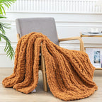 WESHIONGOO Chunky Knit Blanket Throw 40"×60" Knitted Throw Blankets for Couch Bed Fluffy Soft Blanket with Jumbo Chenille Yarn Thick 100% Handmade (Burnt Orange, Medium Size Throw)