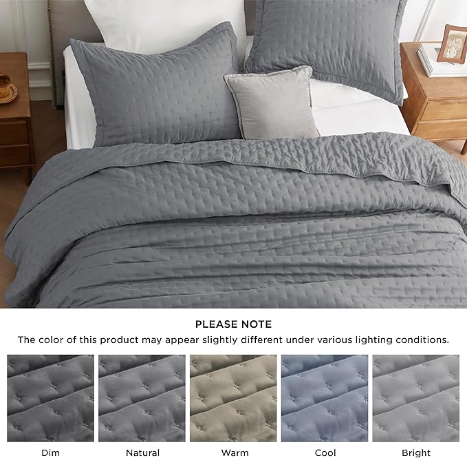 Bedsure King Quilt - Grey Bedspread King Size & Lightweight Comforter, Modern Coverlet with Clover Pattern, Ultra Soft All-Season Bedding, 106 x 96 Inches | Stitch-Free Quilting, Ultra Soft, Lightweight, Machine Washable, Pet-Friendly
