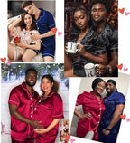 SWOMOG Satin Matching Pajamas Sets Couple Silk Button Down Nightwear Women & Men Short Sleeve Sleepwear 2 Pieces Loungewear