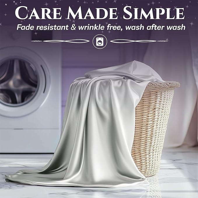 SLEEP SANCTUARY Satin Sheets King Size – 4 Piece Luxury Silky Bed Set, Softer Than Silk, 15" Deep Pocket, Cooling & Wrinkle-Free, Moisture-Wicking & Breathable for Hair & Skin (White)