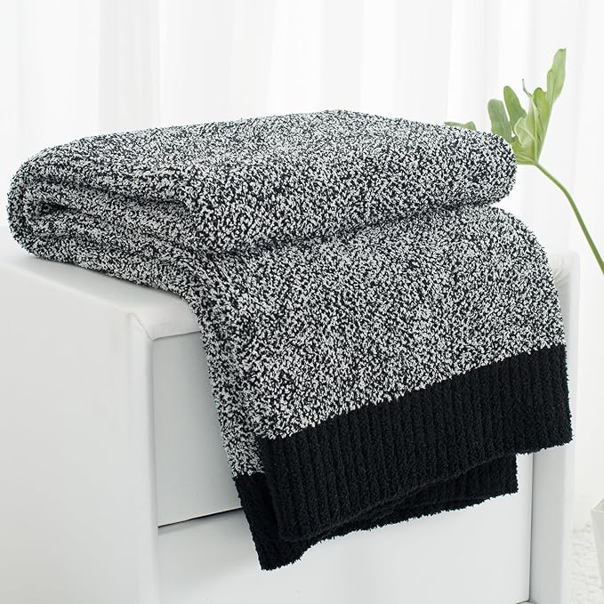 Carriediosa Heather Throw Blanket 60" X 80" Twin, 400GSM Ultra Soft Microfiber Fuzzy Fluffy Reversible Knitted Blankets Cozy Plush Lightweight and Warm Fall Throws for Couch, Bed, Sofa, Black
