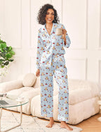 Ekouaer Womens Silk Satin Pajama Sets 2 Piece Sleepwear Pjs Set Long Sleeve Button Down Top and Pants Stripe Loungewear S-XXL