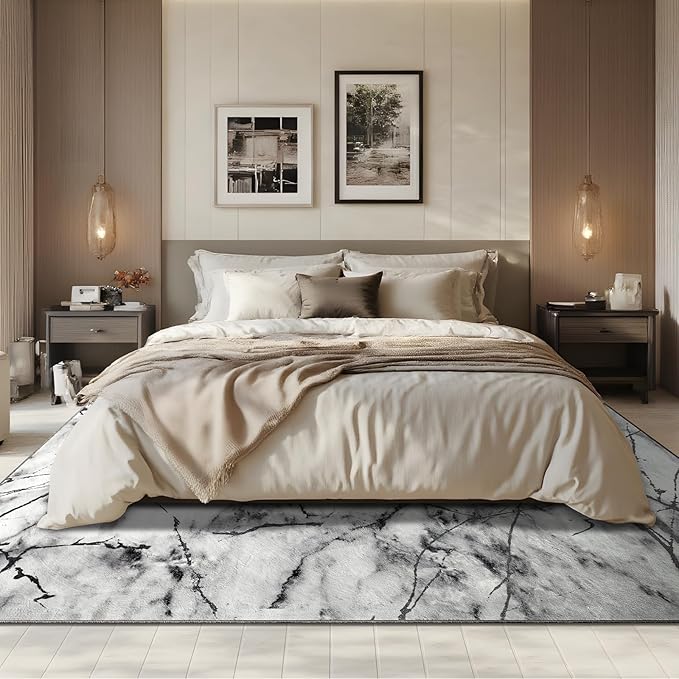 CRYPTOLITE Abstract Area Rug 5x7 Washable Rug with Non-Slip Backing Low Pile Area Rug Area Rugs for Living Room, Bedroom, Dining Room, Silver&Grey