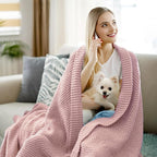 Knitted Throw Blanket 60"X80", Dusty Pink Knit Throws for Bed, Super Soft Boho Chevron Blankets for Couch Sofa Chair Room Decor, Textured Decorative Farmhouse Cozy Lightweight