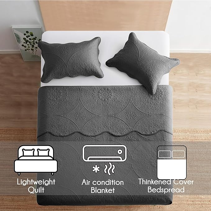IR Imperial Rooms 10 Pack Twin Quilt Bedding Set (68" x 86") - Bulk Wholesale for Hotels, Guest Bedroom & Airbnbs - Lightweight Microfiber Reversible Floral Embossed Quilts Bedspreads (Grey)