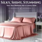 SLEEP SANCTUARY Satin Sheets King Size – 4 Piece Luxury Silky Bed Set, Softer Than Silk, 15" Deep Pocket, Cooling & Wrinkle-Free, Moisture-Wicking & Breathable for Hair & Skin (Blush Pink)