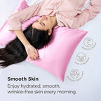 Bedsure Satin Pillowcase with Zipper, Similar to Silk Pillow Cases 2 Pack, Silky & Soft Satin Pillow Cases Standard Size for Hair and Skin, Gifts for Women, Pink Room Decor for Women, 20x26 Inches
