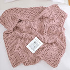 YAAPSU Chunky Knit Throw Blanket for Couch, 51"x63", 100% Hand Knitted Thick Cable Knit with Cozy Jumbo Chenille Yarn, Soft Large Rope Knot Crochet Blankets for Sofa Bed Living Room Décor, Dusty Pink
