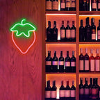 ENUOLI Strawberry Neon Sign Red Green Color Led Sign Fruit Shape Neon Light for Bedroom Wall Decor, Strawberry LED Neon Light, Bar, Fruit Shop,Kids Room Gift
