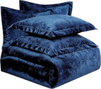 Fredsure Distressed Velvet Comforter Set, 5 Pieces Navy Queen, Distressed Velvet Face and Brushed Microfiber Reverse