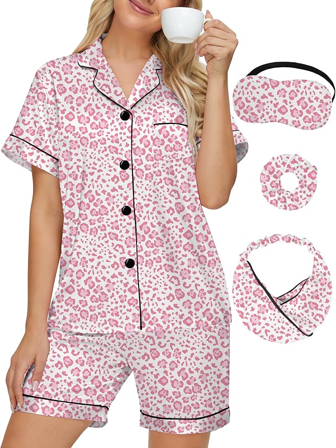 DOLOS Silk Satin Pajama Set for Women Short/Long Sleeve 2-Piece Silky Pajamas for Women Button Down Pjs Sleepwear Loungewear