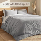 Bare Home 100% Organic Cotton Queen Duvet Cover Set - Crisp Percale Weave - Lightweight & Breathable - Cooling Duvet Cover Set (Queen, Light Grey)