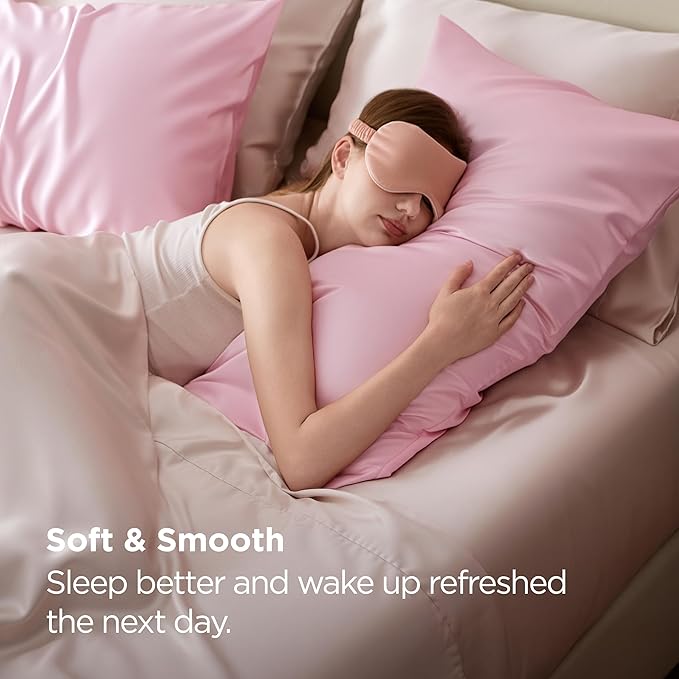 Bedsure Satin Pillowcase for Hair and Skin Queen, Similar to Silk Pillow Cases, Valentine Pillow Covers Set of 2 with Envelope Closure, Pink Room Decor Essentials, Gifts for Women Girls 20x30 Inches