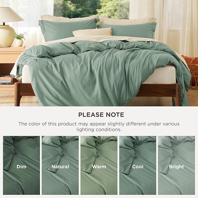 Bedsure Duvet Cover Full Size - Soft Double Brushed Bedding Set for Kids & Adults, Zipper Closure, 3 Pieces, Includes 1 Duvet Cover (80"x90") & 2 Pillow Shams, NO Comforter, Sage Green