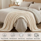 Buttery Soft Knit Throw Blanket 50x60 for Couch, Reversible Decorative Sofa Blanket, Lightweight Warm Microfiber Knitted Throw for Living Room, Bed, Farmhouse Cozy Gift, Ivory White