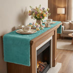 duduta Teal Blue Faux Fur Table Runner 72 inches Long, Fluffy Dresser Runner Covers Spring Easter Home Decor