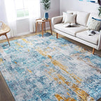 Area Rug 8x10 Washable Rugs Modern Abstract Area Rug Soft Non-Slip Non-Shedding Faux Wool Stain Resistant Floor Carpets for Living Room Bedroom Dining Room Kids Room Home Office (Teal, Rust)
