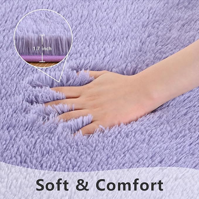 Purple Area Rug 8x10 Large Rugs for Living Room Bedroom, Fluffy Soft Rug Modern Carpets for Kids Room, Non-Skid Rectangular Indoor Rug for Girls Boys Playroom Nursery Room Home Decor