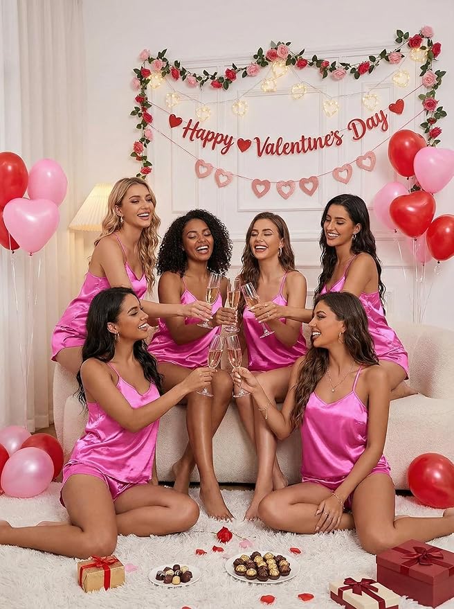 EKOUAER Silky Pajama Set for Women V-Neck Satin Camisole Lingerie Sets Party Loungewear Sleepwear