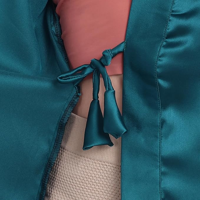 Silk Robes for Women Ankle Length Satin Kimono Robes with Belt Bridemaids Sleepwear Bachelorette Nightgown