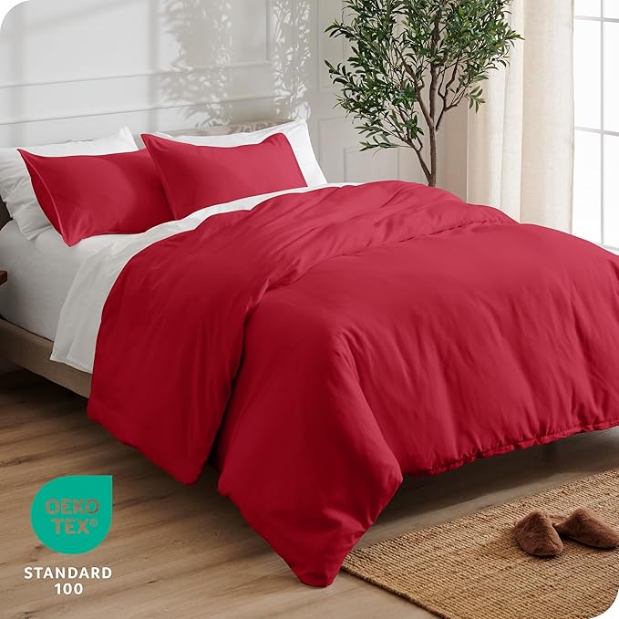 Bare Home Bedding Duvet Cover Full Size - Premium 1800 Super Soft Collection - Lightweight, Cooling Duvet Cover - Soft Breathable Bedding (Full, Red)
