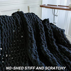 Chunky Knit Blanket - Luxury Soft Cozy 80 * 90 Throw Blanket,100% Woven Blanket Rope Knot Throw Blanket for Couch, Sofa, Home Decor, Gift - Machine Washable (Black, 80 * 90)