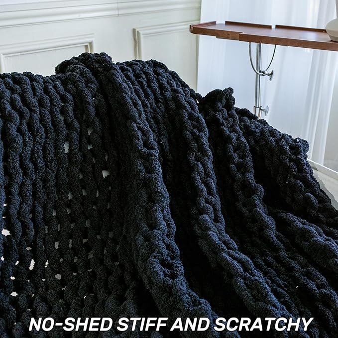 Chunky Knit Blanket - Luxury Soft Cozy 60 * 80 Throw Blanket,100% Woven Blanket Rope Knot Throw Blanket for Couch, Sofa, Home Decor, Gift - Machine Washable (Black, 60 * 80)