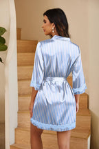 Ekouaer Women's Lace-Trim Silk Robes Bride Bridesmaid Kimono Satin Bathrobe V Neck Sleepwear with 3/4 Sleeve