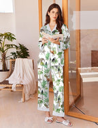 Ekouaer Silk Pajamas for Women Long Sleeve Satin Pajama Set Silky Pj Sets 2 Piece Button Down Loungewear Sleepwear